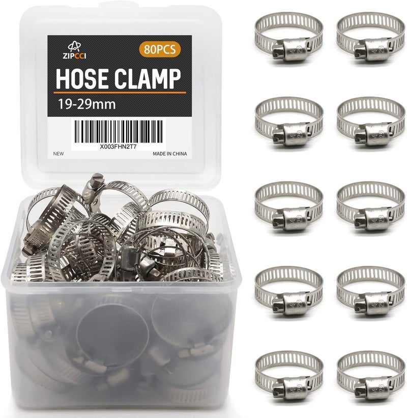 ZIPCCI Hose Clamp 1 Inch, 80 Pack Stainless Steel Hose Clamps Worm Gear fuel line pipe clamps, 19-29mm (1 Inch) - Image 1